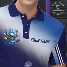 Load image into Gallery viewer, Personalized Blue Gradient Skull Bowling Shirts For Men Custom Bowling Team Jerseys Gift For Bowlers NQS11138