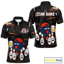 Load image into Gallery viewer, Custom Black And Orange Funny Beer Bowling Men Polo, Quarter Zip Shirts, funny bowling shirts NQS10959