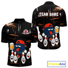 Load image into Gallery viewer, Custom Black And Orange Funny Beer Bowling Men Polo, Quarter Zip Shirts, funny bowling shirts NQS10959