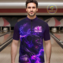 Load image into Gallery viewer, Purple Thunder Lightning Custom Panther Bowling Polo, 1/4 zip Shirts For Men, Panther Bowling Jerseys NQS10789