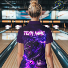 Load image into Gallery viewer, Purple Thunder Lightning Custom Panther Bowling Polo, 1/4 zip Shirt For Women, Panther Bowling Jersey NQS10789