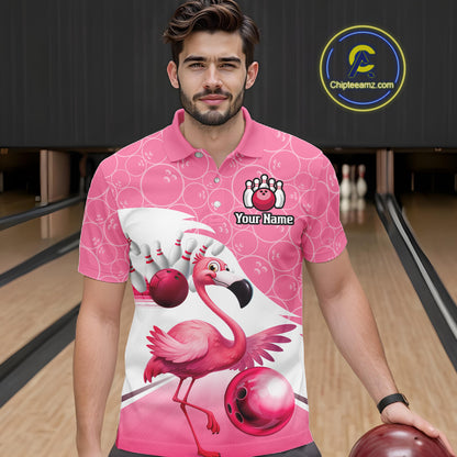 Funny Pink Flamingo Bowling Shirts for Men Custom Flamingo Team bowling jerseys, gift for bowlers NQS11715