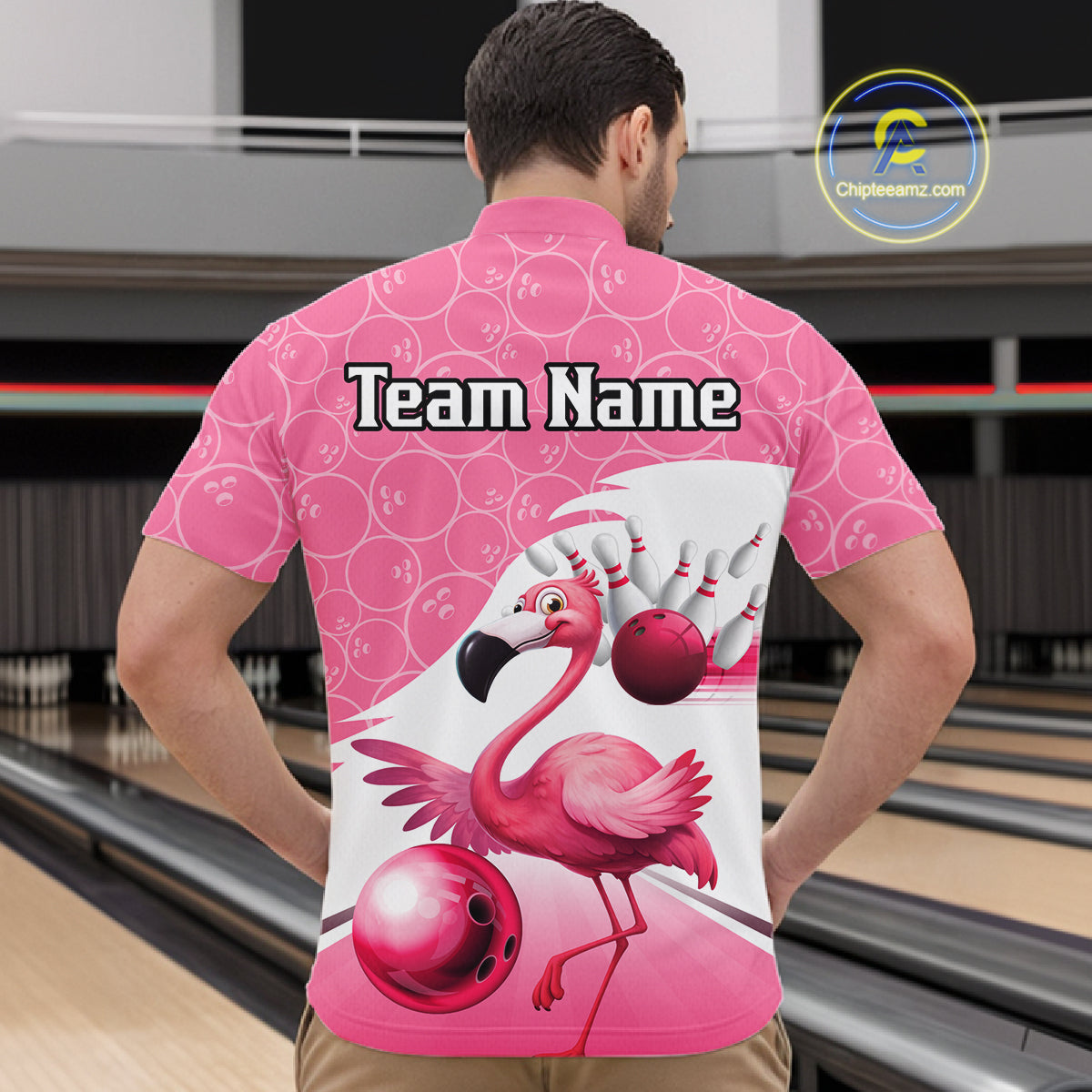 Funny Pink Flamingo Bowling Shirts for Men Custom Flamingo Team bowling jerseys, gift for bowlers NQS11715