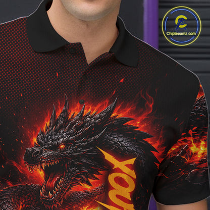 Custom Red Dragon Bowling Polo Shirts, Bowling 1/4 zip jersey For Men, Team Bowling League jerseys NQS11588