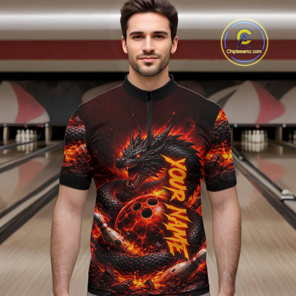 Custom Red Dragon Bowling Polo Shirts, Bowling 1/4 zip jersey For Men, Team Bowling League jerseys NQS11588