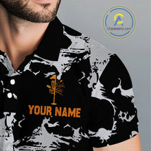 Load image into Gallery viewer, Black and Gray Camo Orange Disc Golf basket Mens Disc golf polo shirts Custom team disc golf jerseys NQS10796