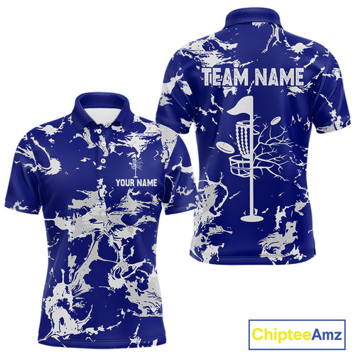 Blue and Gray Camo Disc Golf basket Mens Disc golf polo shirts Custom team disc golf jerseys NQS10797