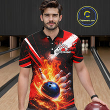 Load image into Gallery viewer, Custom Black and Red Flame Bowling Jersey Bowling Polo, 1/4 Zip Shirts for Men, Team bowling outfit NQS11595