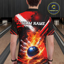 Load image into Gallery viewer, Custom Black and Red Flame Bowling Jersey Bowling Polo, 1/4 Zip Shirts for Men, Team bowling outfit NQS11595