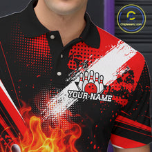 Load image into Gallery viewer, Custom Black and Red Flame Bowling Jersey Bowling Polo, 1/4 Zip Shirts for Men, Team bowling outfit NQS11595