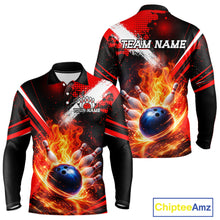 Load image into Gallery viewer, Custom Black and Red Flame Bowling Jersey Bowling Polo, 1/4 Zip Shirts for Men, Team bowling outfit NQS11595