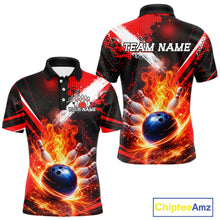 Load image into Gallery viewer, Custom Black and Red Flame Bowling Jersey Bowling Polo, 1/4 Zip Shirts for Men, Team bowling outfit NQS11595