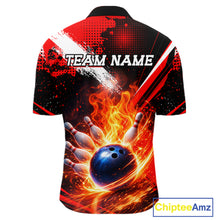 Load image into Gallery viewer, Custom Black and Red Flame Bowling Jersey Bowling Polo, 1/4 Zip Shirts for Men, Team bowling outfit NQS11595