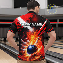 Load image into Gallery viewer, Custom Black and Red Flame Bowling Jersey Bowling Polo, 1/4 Zip Shirts for Men, Team bowling outfit NQS11595