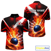 Load image into Gallery viewer, Custom Black and Red Flame Bowling Jersey Bowling Polo, 1/4 Zip Shirts for Men, Team bowling outfit NQS11595
