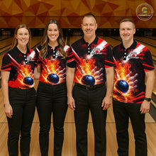 Load image into Gallery viewer, Custom Black and Red Flame Bowling Jersey Bowling Polo, 1/4 Zip Shirts for Men, Team bowling outfit NQS11595