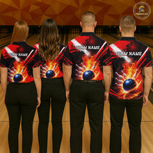 Load image into Gallery viewer, Custom Black and Red Flame Bowling Jersey Bowling Polo, 1/4 Zip Shirts for Men, Team bowling outfit NQS11595