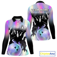 Load image into Gallery viewer, Bowling Polo Shirts For Women, 1/4 zip shirts Custom hologram Bowling Team Shirts Bowler Outfit NQS11385