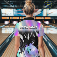 Load image into Gallery viewer, Bowling Polo Shirts For Women, 1/4 zip shirts Custom hologram Bowling Team Shirts Bowler Outfit NQS11385