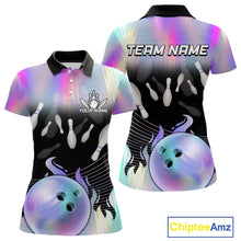 Load image into Gallery viewer, Bowling Polo Shirts For Women, 1/4 zip shirts Custom hologram Bowling Team Shirts Bowler Outfit NQS11385