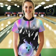 Load image into Gallery viewer, Bowling Polo Shirts For Women, 1/4 zip shirts Custom hologram Bowling Team Shirts Bowler Outfit NQS11385
