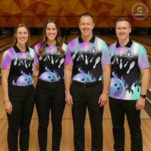 Load image into Gallery viewer, Bowling Polo Shirts For Women, 1/4 zip shirts Custom hologram Bowling Team Shirts Bowler Outfit NQS11385