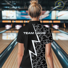 Load image into Gallery viewer, Black &amp; White Lightning Camo Bowling Polo, Quarter Zip Shirt For Women Custom Team Bowling Jersey NQS10854