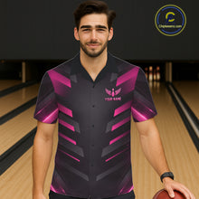 Load image into Gallery viewer, Black and Pink Bowling Button-up Shirt Custom Team Hawaiian Bowling Jersey, Gift For Bowler NQS11633