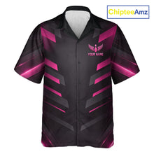 Load image into Gallery viewer, Black and Pink Bowling Button-up Shirt Custom Team Hawaiian Bowling Jersey, Gift For Bowler NQS11633
