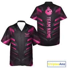 Load image into Gallery viewer, Black and Pink Bowling Button-up Shirt Custom Team Hawaiian Bowling Jersey, Gift For Bowler NQS11633