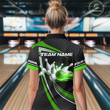 Load image into Gallery viewer, Black and Green Flame Bowling Shirts For Women Custom Team Bowling Jersey, Gift For Bowlers NQS10858
