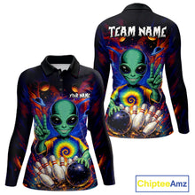 Load image into Gallery viewer, Funny Colorful Galaxy Alien Bowling Shirts For Women Custom Bowling Team Outfit, Gift For Bowler NQS11444