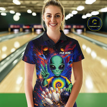 Load image into Gallery viewer, Funny Colorful Galaxy Alien Bowling Shirts For Women Custom Bowling Team Outfit, Gift For Bowler NQS11444
