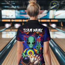 Load image into Gallery viewer, Funny Colorful Galaxy Alien Bowling Shirts For Women Custom Bowling Team Outfit, Gift For Bowler NQS11444