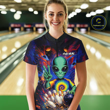 Load image into Gallery viewer, Funny Colorful Galaxy Alien Bowling Shirts For Women Custom Bowling Team Outfit, Gift For Bowler NQS11444