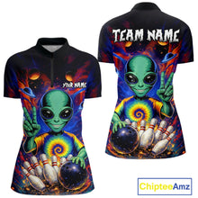 Load image into Gallery viewer, Funny Colorful Galaxy Alien Bowling Shirts For Women Custom Bowling Team Outfit, Gift For Bowler NQS11444