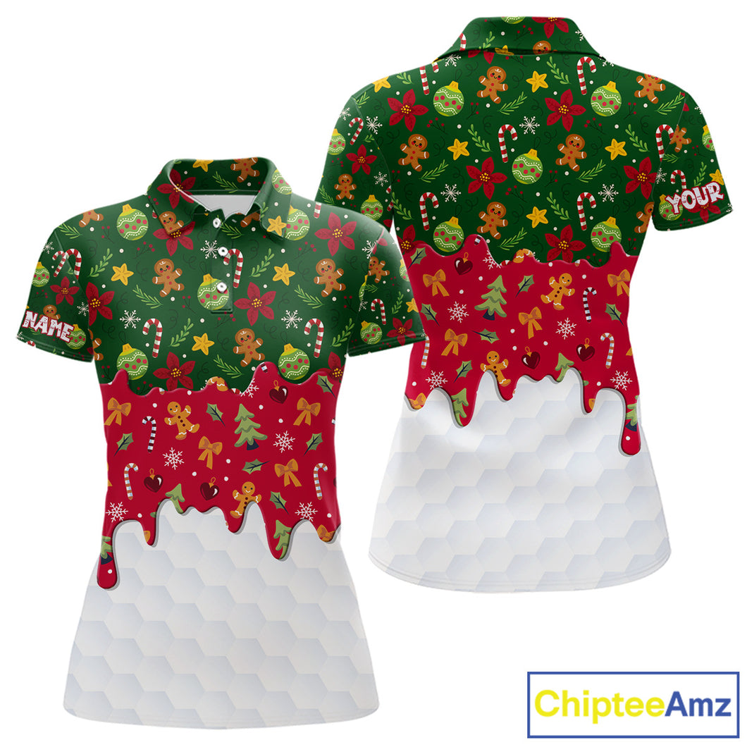 Funny Christmas pattern Golf Polo Shirts For Women custom Christmas golf gifts ladies golf outfit NQS10866