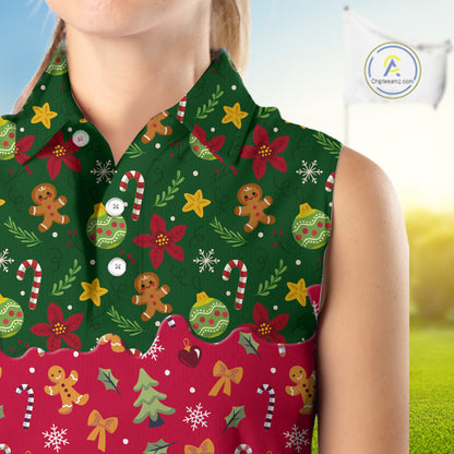Funny Christmas pattern Sleeveless Golf Polo Shirt, Christmas golf gifts ladies golf outfit NQS10866
