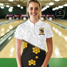 Load image into Gallery viewer, Black and White Camo Bowling Yellow Honey Bee Bowling shirts for Women Custom Team bowling jersey NQS11249