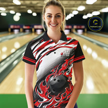 Load image into Gallery viewer, Red Flame Bowling Polo, Quarter Zip Shirts For Women Custom Bowling Team Jerseys, Gift For Bowlers NQS11738