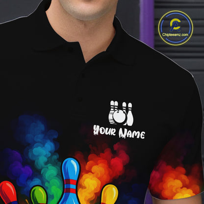 Custom Colorful Smoke Bowling Polo, Quarter Zip Shirt for Men, Bowling Uniform Team Bowling Jerseys NQS10647