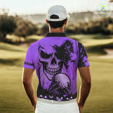 Load image into Gallery viewer, Custom Skull Golf Polo Shirts For Men Halloween Golf Outfits, personalized golf gifts | Purple NQS10661