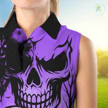 Load image into Gallery viewer, Skull Women&#39;s Sleeveless Polo Shirt Halloween Golf Outfits, Halloween golf gifts | Purple NQS10661