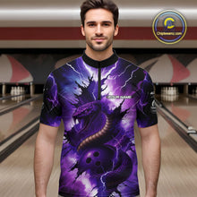 Load image into Gallery viewer, Custom Black And Purple Thunder Lightning Cobra Snake Bowling Men Polo, Quarter Zip Shirts For Team NQS10670