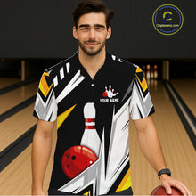 Load image into Gallery viewer, Black, White and Gold Bowling Hawaiian Shirt Custom Team Bowling Button Up Shirt League Jerseys NQS11264