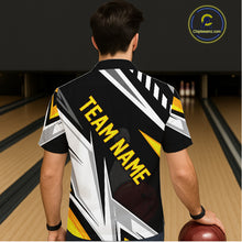 Load image into Gallery viewer, Black, White and Gold Bowling Hawaiian Shirt Custom Team Bowling Button Up Shirt League Jerseys NQS11264