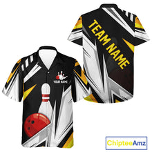Load image into Gallery viewer, Black, White and Gold Bowling Hawaiian Shirt Custom Team Bowling Button Up Shirt League Jerseys NQS11264