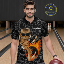 Load image into Gallery viewer, Custom Funny Cat Bowling shirts for men, black camo flame cool bowling uniform for team bowlers NQS11074