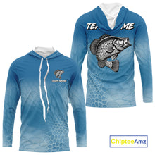 Load image into Gallery viewer, Blue Camo Crappie fishing sun shirts custom name Crappie fishing jerseys for men, women NQS11270