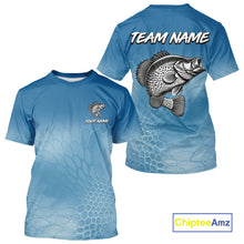 Load image into Gallery viewer, Blue Camo Crappie fishing sun shirts custom name Crappie fishing jerseys for men, women NQS11270